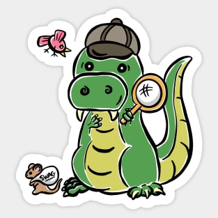 Detective Tyrannosaurus Dinosaur Dino Cartoon Cute Character Sticker